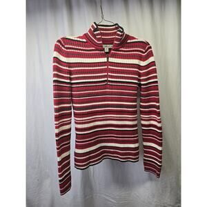 Tommy Hilfiger Striped Sweater Women’s S Boat Neck Pima Cotton, Red White Black